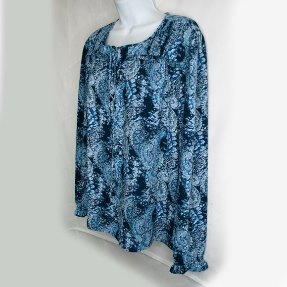 Joie Peasant Top Womens Medium M Blue Parisian Paisley Blouse Long Sleeve E05X - Picture 3 of 6